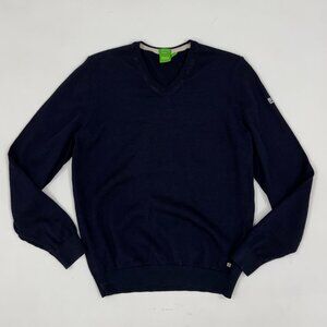 Hugo Boss Green Men’s Navy V-Neck Sweater | Virgin Wool Blend | Size M